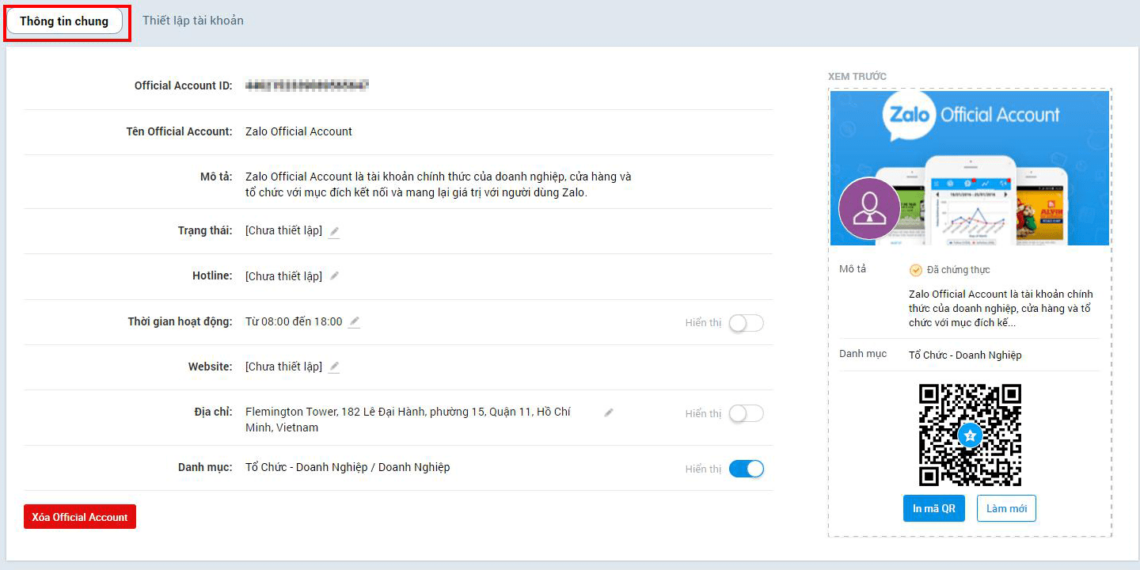 Hướng dẫn thiết lập trang thông tin tài khoản