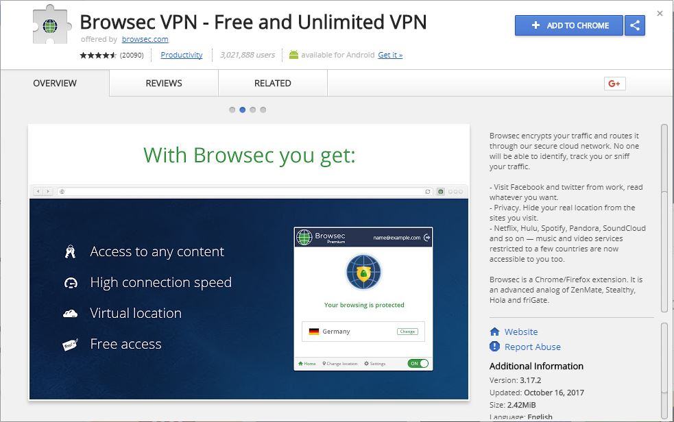 Tiện ích Browsec VPN Fake Ip miễn phí