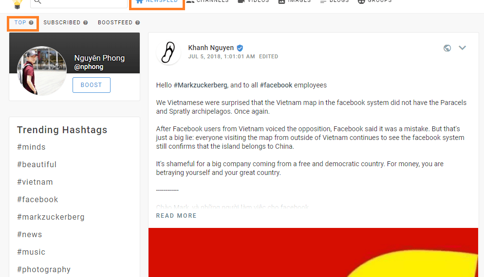 Giới thiệu các tính năng chính trên giao diện của MXH Minds.com