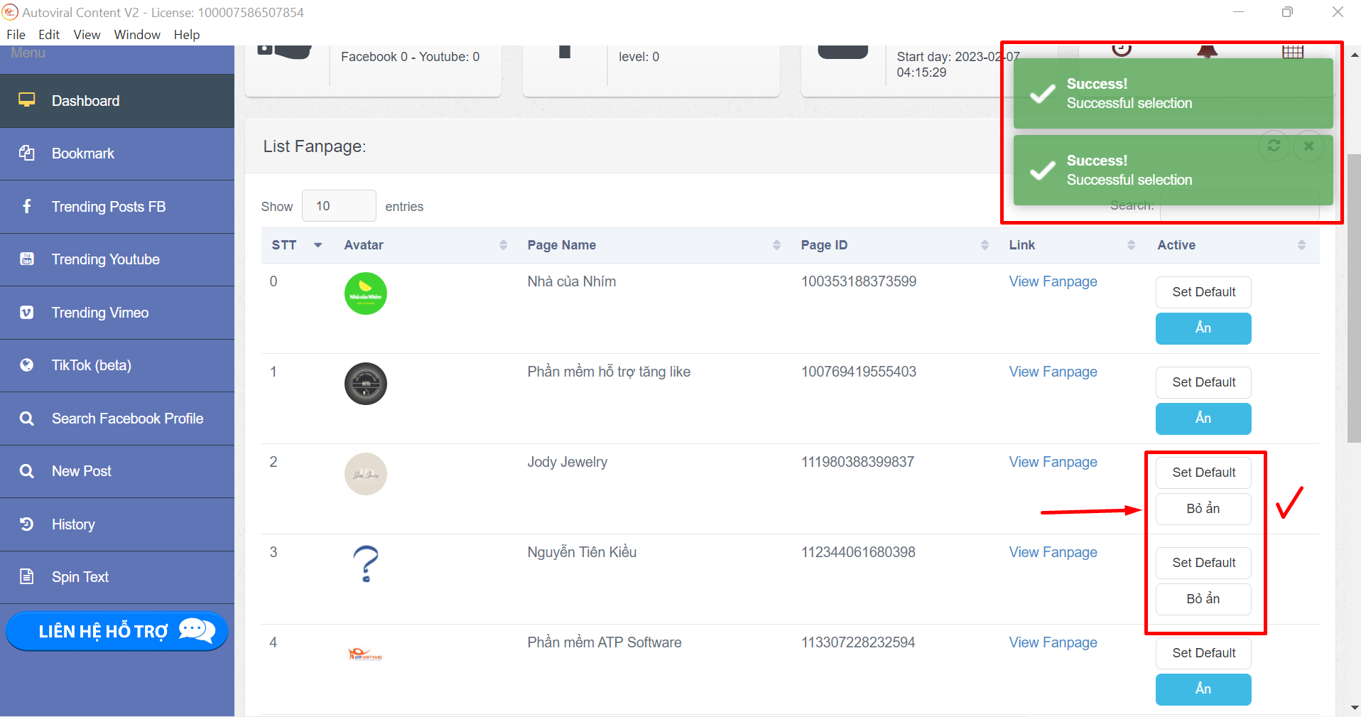 Hướng dẫn sử dụng phần mềm Auto Viral Content 35 Chọn Page để đăng
