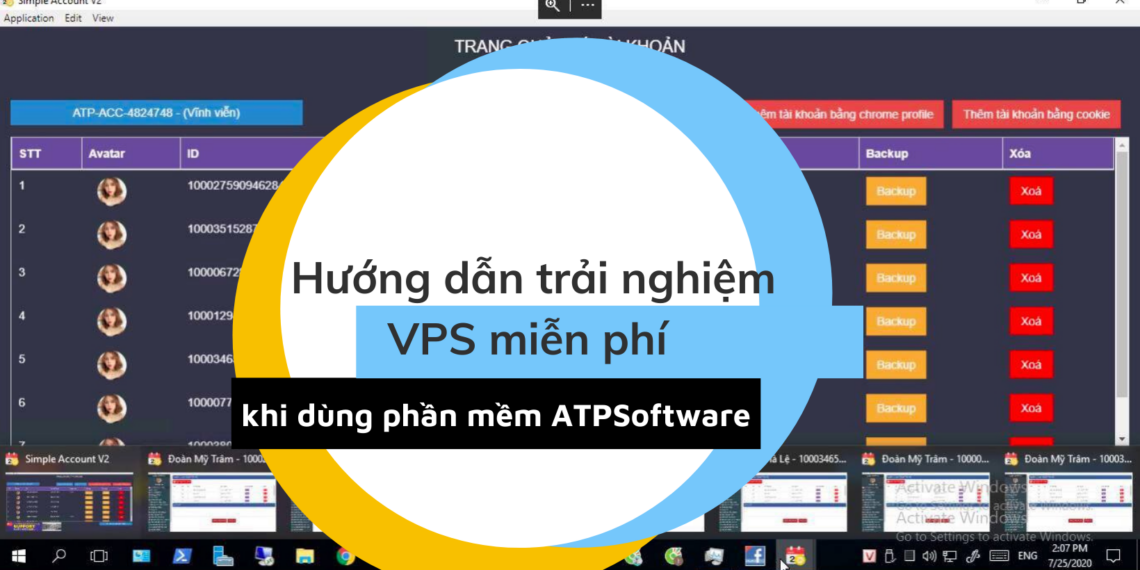 Hướng dẫn trải nghiệm VPS miễn phí khi dùng phần mềm ATPSoftware