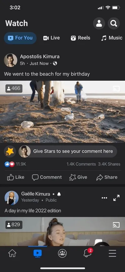 Tặng sao facebook video
