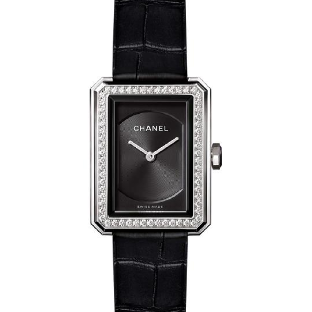Đồng hồ Chanel Boy Friend Vải Tweed Màu Đen Khóa Trắng