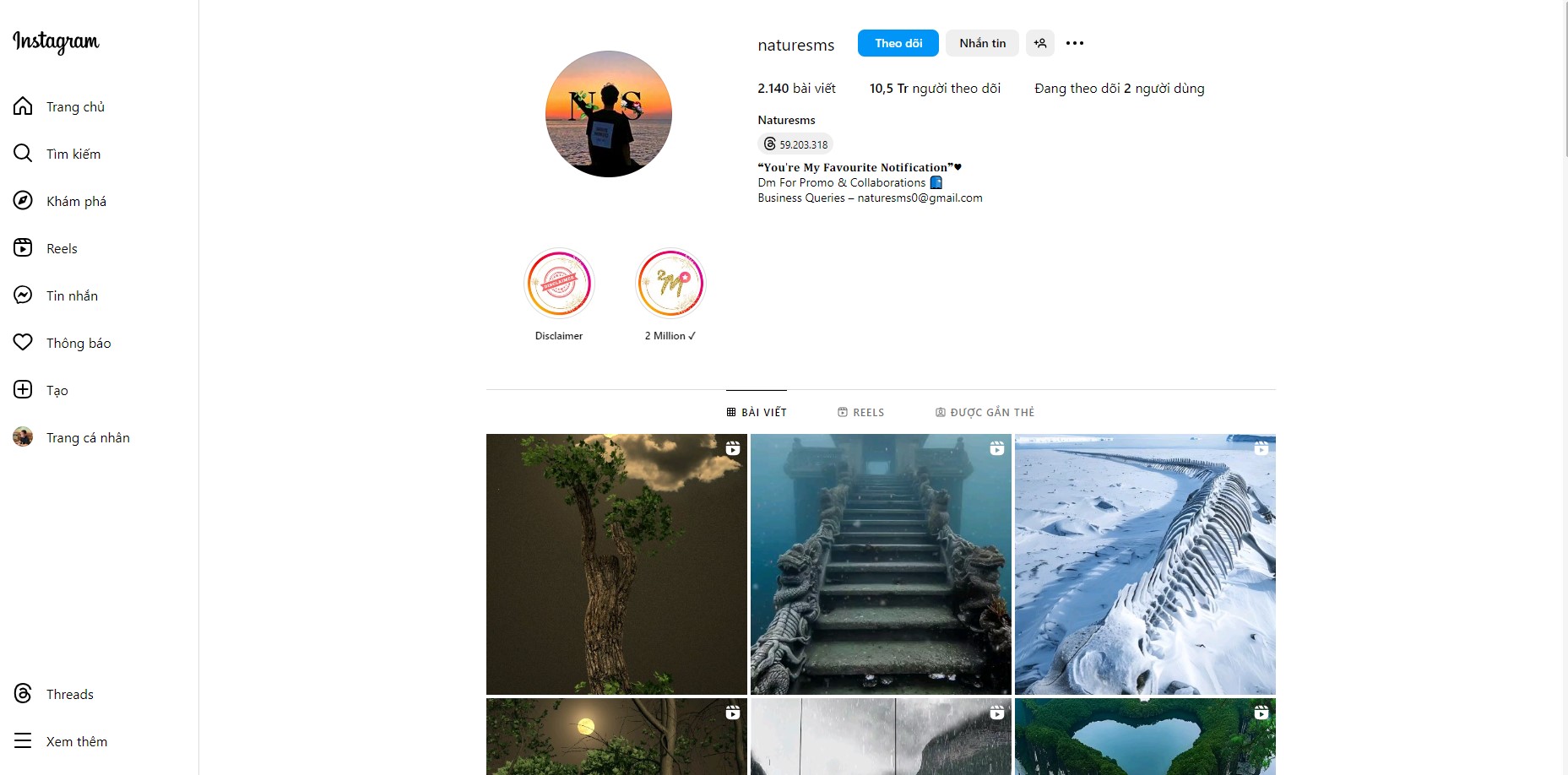 Kênh instagram Naturesms