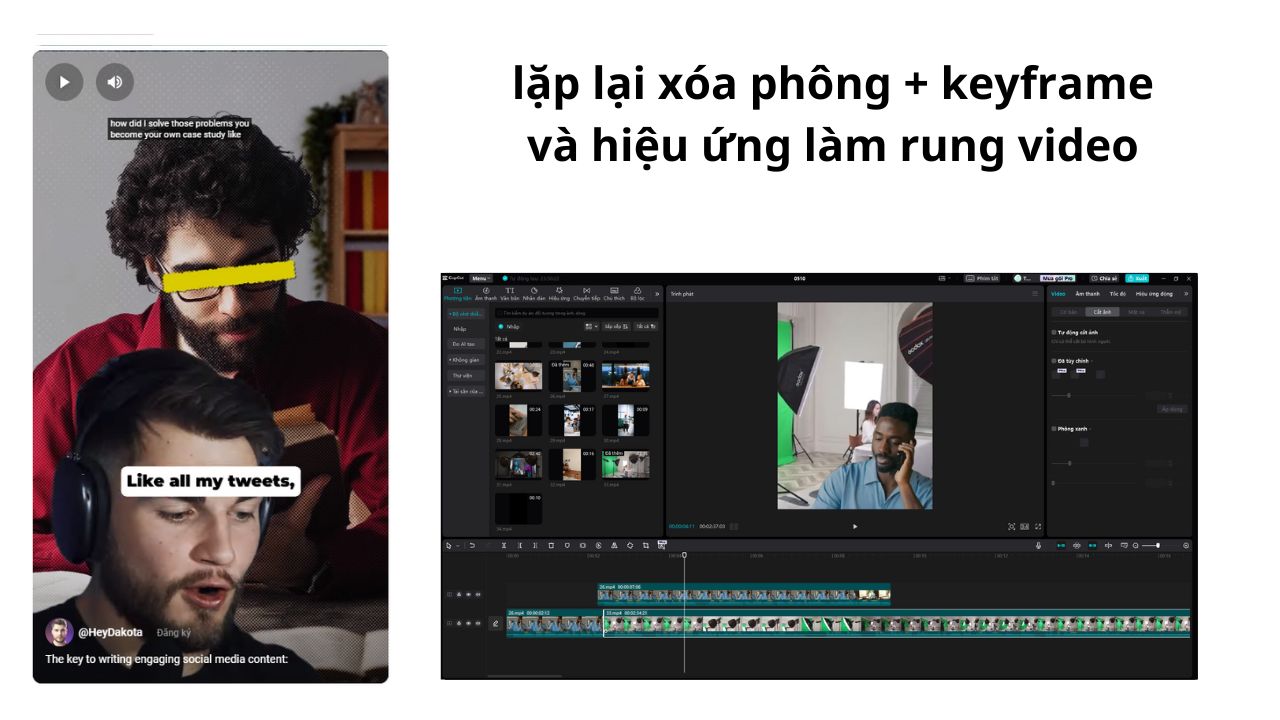 Kết hợp xóa phông + keyframe + hiệu ứng video