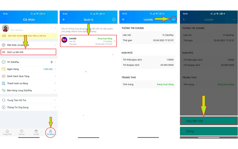 1. Hủy liên kết trên ứng dụng ZaloPay: