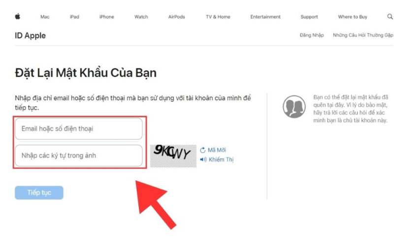 truy cập trang web " (https://iforgot.apple.com/) ".