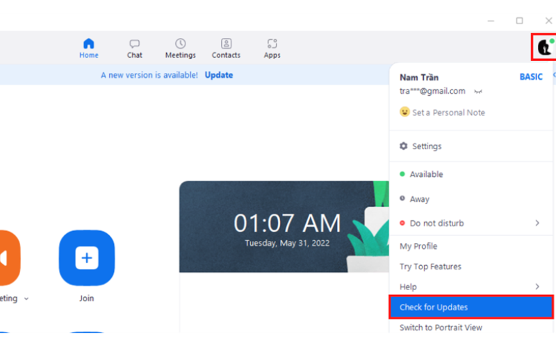 3. Cập nhật phiên bản Zoom mới nhất: