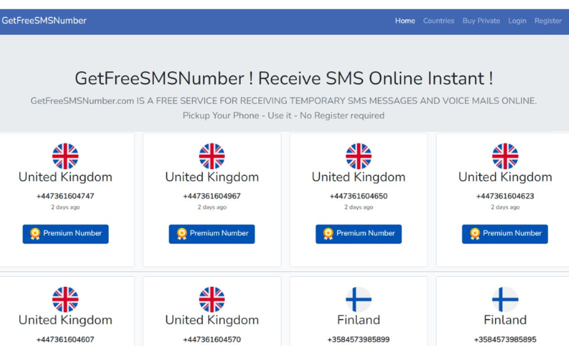 3. Getfreesmsnumber (getfreesmsnumber.com):