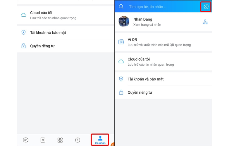 Mở ứng dụng Zalo và chuyển sang tab "Cá nhân".