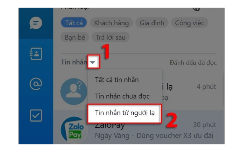 trong mục "Tin nhắn từ người lạ".