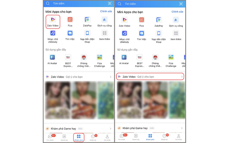 Nhấn vào mục "Zalo Video"