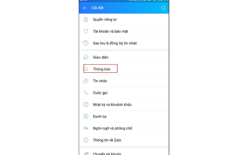 mục "Thông báo".