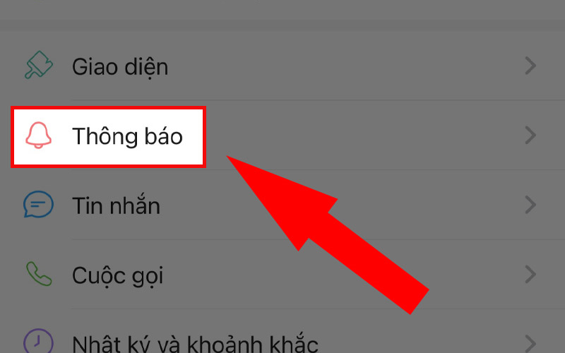 chọn mục "Thông báo".