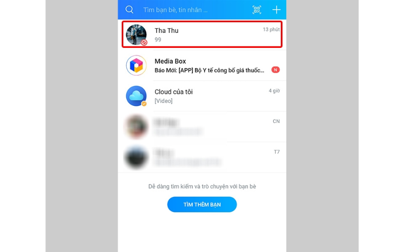 tìm và nhấn vào cuộc trò chuyện của người bạn mà bạn đã chặn.