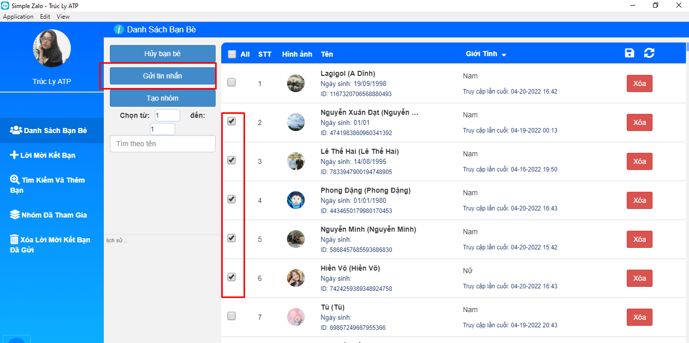 Chọn danh sách muốn gửi tin nhắn
