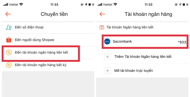 chuyen tien tu shopeepay sang tai khoan ngan hang da lien ket 3