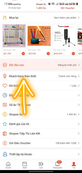 cách xem tổng số tiền đã mua trên shopee