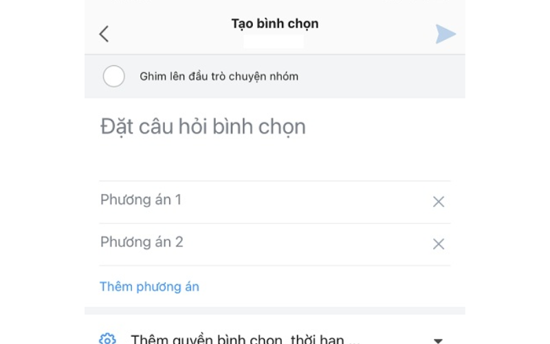 nhấn vào "Thêm phương án".