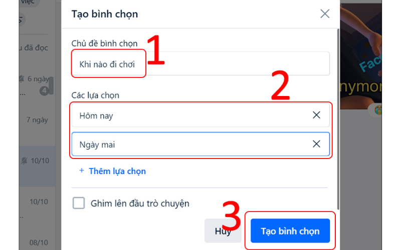 Chọn "Tạo bình chọn".