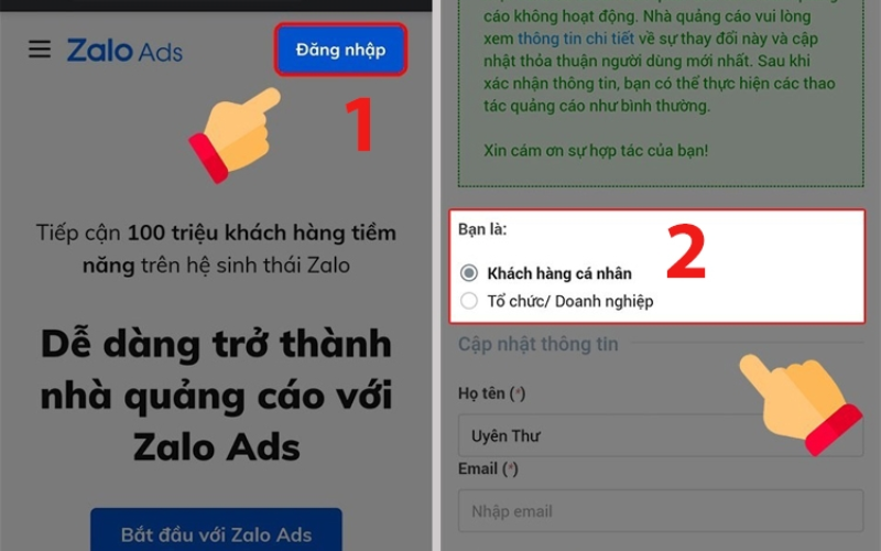 Chọn Khách hàng cá nhân hoặc Tổ chức/