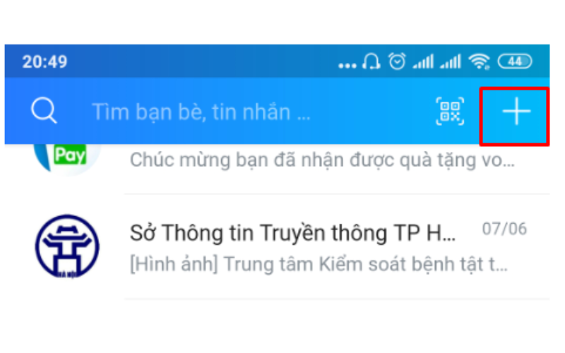 nhấn vào biểu tượng dấu cộng (+).