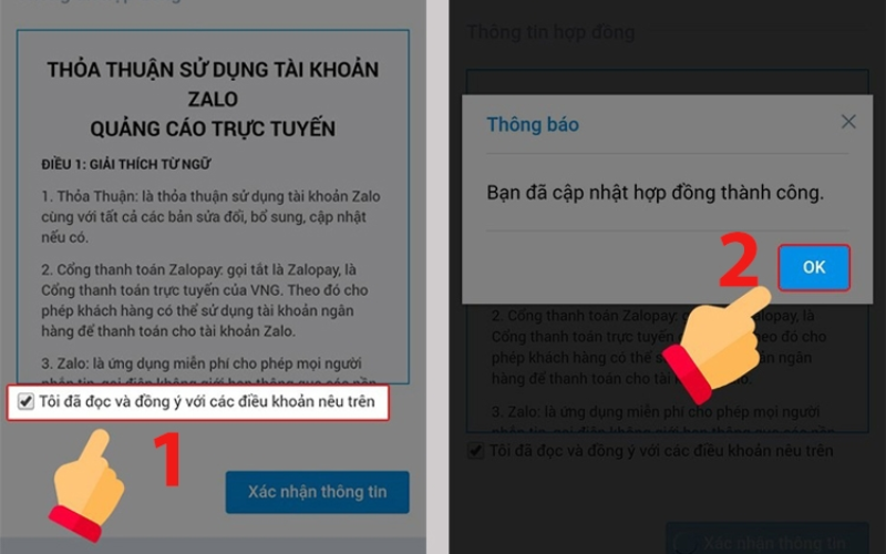 "Tôi đã đọc và đồng ý với các điều khoản nêu trên".