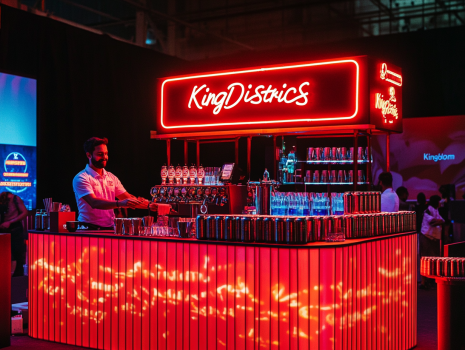 unnikrishnan A large red neon lit pop up bar with the Kingfishe 5bd33b92 8876 4c30 90d5 ff69bff3f7f8