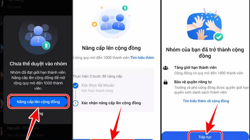 Nâng cấp nhóm lên cộng đồng 1000 người thành công