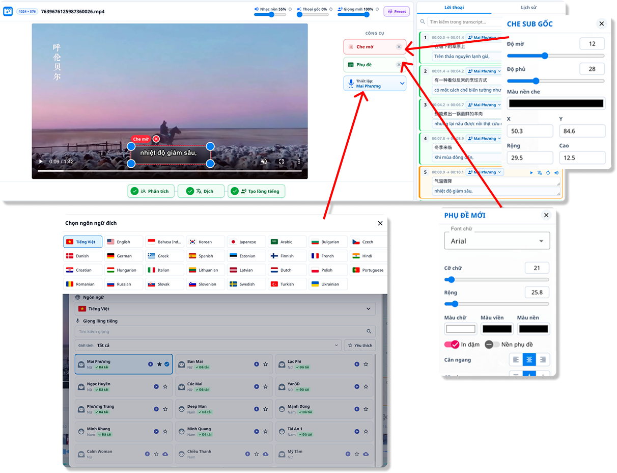 Hướng dẫn dịch và lồng tiếng video Douyin 19 setting che mo