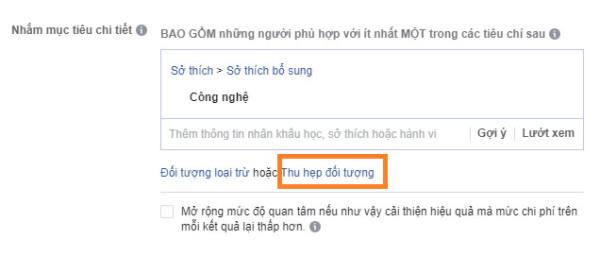 thu hep doi tuong facebook ads
