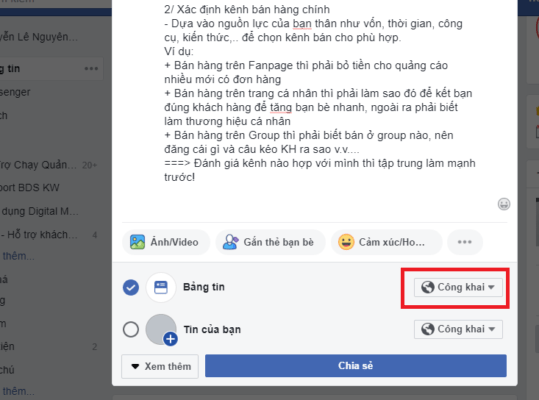 dang bai o che do cong khai facebook