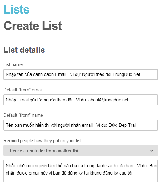List MailChimp
